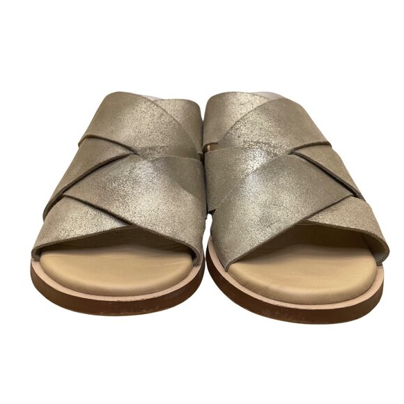 Clarks Women’s Gold Leather Crisscross Straps Slip-On Sandals Size 7 - Picture 2 of 7